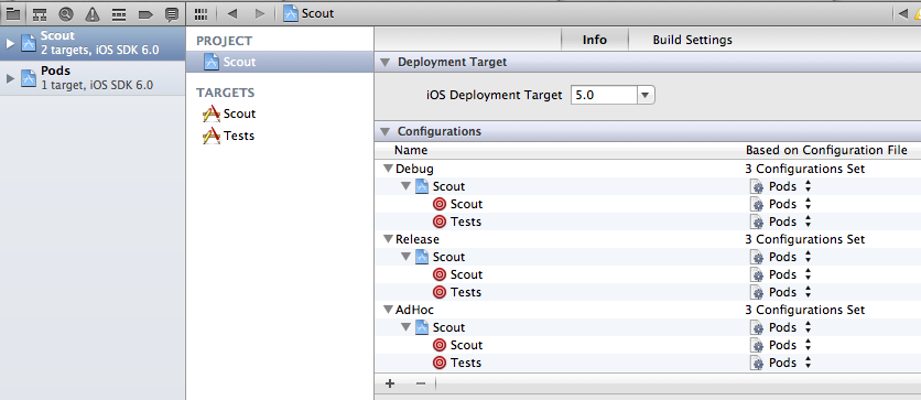 XCode configuration of xcconfig usage on targets